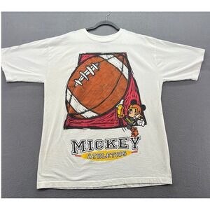 Vintage Disney Mickey Athletics Football Graphic T-Shirt White XL Puffy